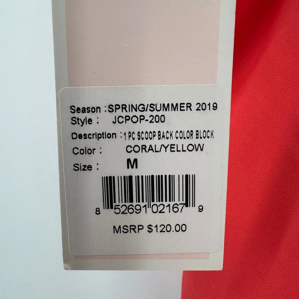 NEW Juicy Couture Color Block One Piece Scoop Swimsuit‎ Swimwear Coral Yellow M
